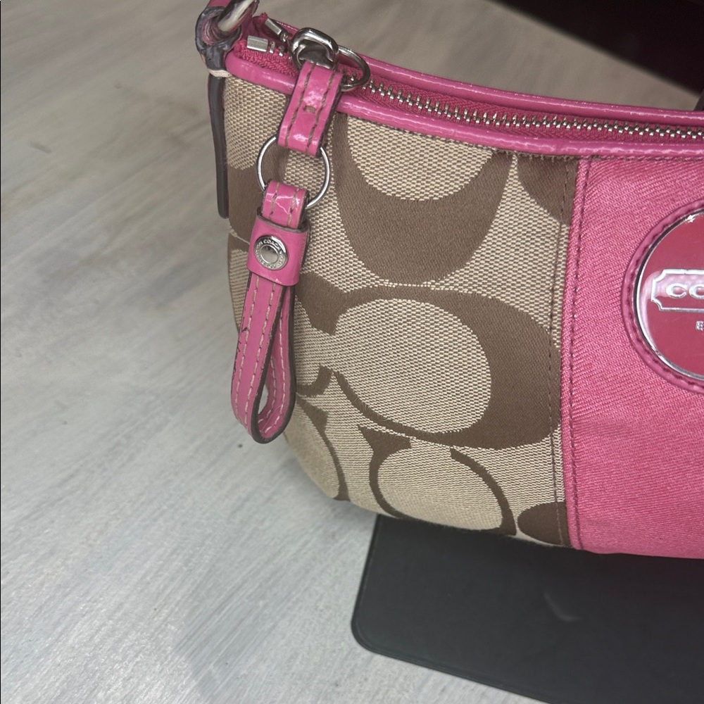 Coach Pink and Brown Signature Small Hobo Bag - Picture 4 of 14